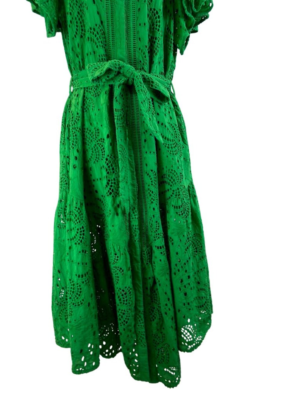 Ciebon Anthropologie Green Eyelet Lace Palm Midi Dress Size Large - Picture 3 of 15